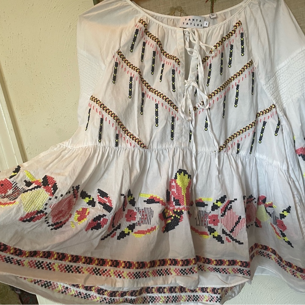 Tanya Taylor White Embroidered Boho Top - Picture 8 of 8